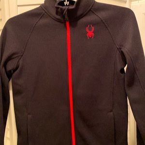 SPYDER Active Sports Knit Youth Size L 14/16 Black w/Red accents Zip Front EUC